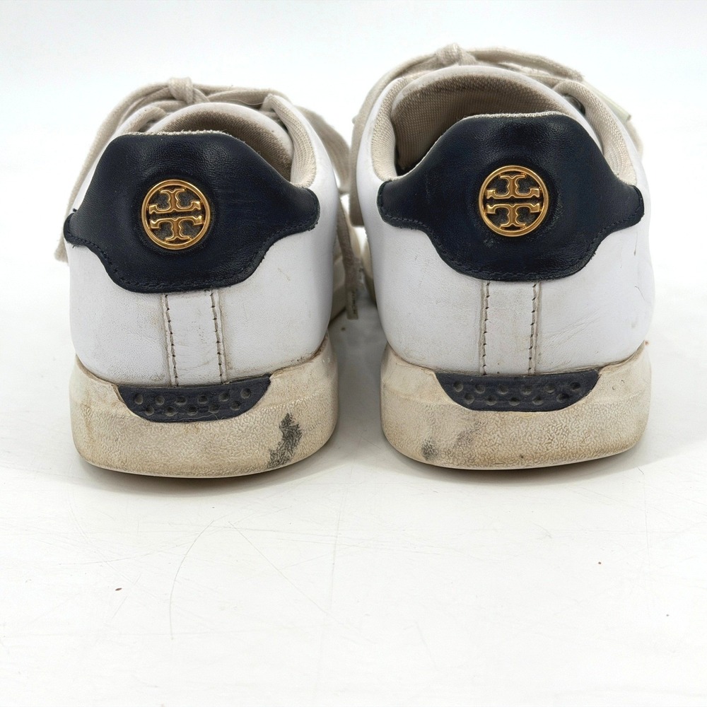 Tory Burch Howell Court Sneakers White Leather Navy Logo Low Top Womens Shoes 9